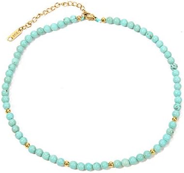 BALIBALI Semi Precious Stone Beaded Choker Necklace 14K Gold Plated Natural Stone Double Strand Necklace Layered Short Necklaces