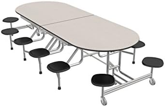 Palmer Hamilton 59T Easy Folding Mobile Bench Table, White/Silver, 29"Hx120"L, 12 Stools, School Cafeteria Breakroom