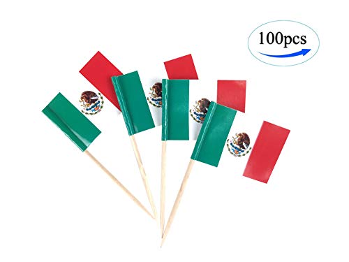 Mexico Flag Mexican Flags,100 Pcs Cupcake Toppers Flag, Country Toothpick Flag,Small Mini Stick flags Picks Party Decoration Celebration Cocktail Food Bar Cake Flags - Thumbnail 3