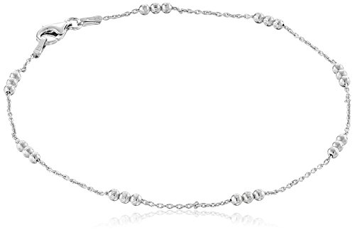 Sterling Silver Italian High Polished 3 Bead Station Anklet, 8.75