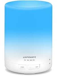 URPOWER 2nd Generation 300ml Aroma Essential Oil Diffuser Ultrasonic Air Humidifier with AUTO Shut off and 6-7 HOURS Continuous Diffusing - 7 Color Changing LED Lights and 4 Timer Settings