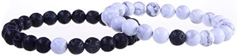 Couples His and Hers Bracelet Black Matte Agate &amp; White Howlite 8mm Beads