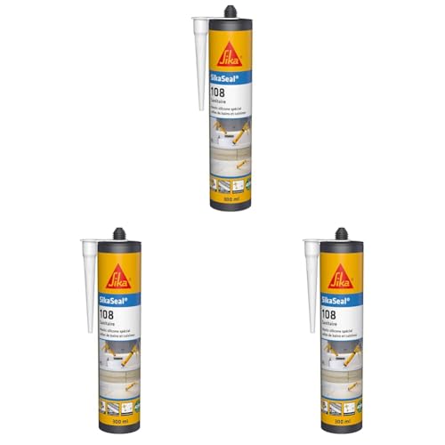 SIKA - Mastic Cuisine & Salle de Bain Anti-Moisissures - SikaSeal 108 Sanitaire Blanc - Joints silicone sanitaire longue durabilité sur multi-supports -Idéal pour travaux de plomberie - 300ml