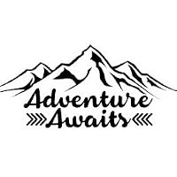 Chase Grace Studio Adventure Awaits Outdoors Hiking Camping Mountains Vinyl Decal Sticker|BLACK|Cars Trucks Vans SUV Laptops Wall Art|6.5" X 4.25"|CGS501