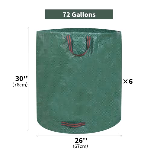 JERIA 6Pack 72 Gallons Reusable Garden Waste Bags with 4 Handles,Lawn