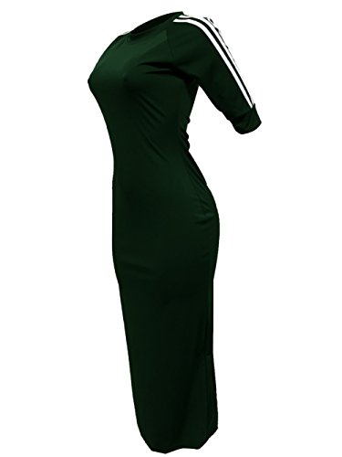 Molisry Women Striped Half Sleeve Bodycon Dress Casual Solid Slim Fit Midi Dress - Thumbnail 4