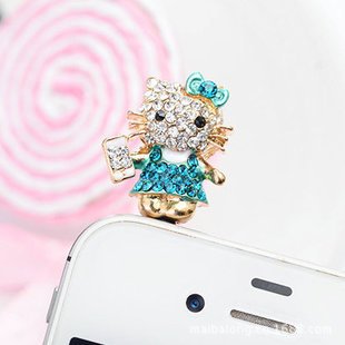 CJB Lovely Crystal Rhinestones Hello Kitty Blue Body Earphone Jack/Dust Plug for Iphone 4, 4s, Samsung / HTC / All Device with 3.5mm Jack pink (US seller)