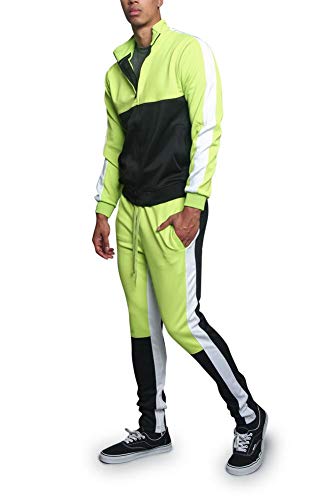 Victorious Men's Tri-Colored Track Suit Set ST5010-523 - Frozen Yellow - Medium