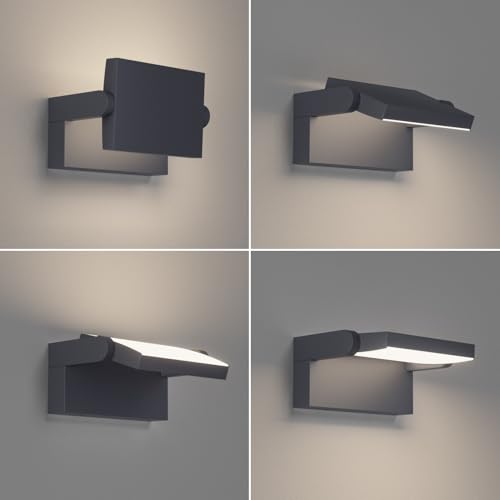 Klighten 4 Pcs 24W Outdoor/Indoor Rotatable Wall Light Outdoor LED Lighting Waterproof IP65 Modern Wall Lamp for Entrance Patio Garden Anthracite 1500LM Natural White 4000K