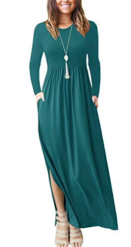 LACOZY Women's Casual Split Maxi Dresses with Pockets Loose Long Sleeve Sexy Beach Dresses Acid Blue 2X-Large (19/20)