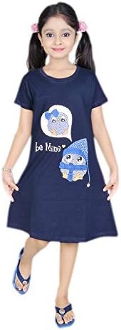 Todd N Teen Girls' Nighty, Sleep-Wear of Pure Cotton in Round Neck and Half Sleeve