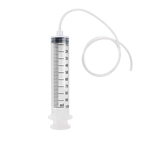 100ml Syringe with Handy Plastic Tubing, Carejoy Large Plastic Indutrial Syringes + 80cm(31.5in) Long Hose Fluid Suction Injector for Scientific Labs Injecting, Drawing Oil, Fluid and Water