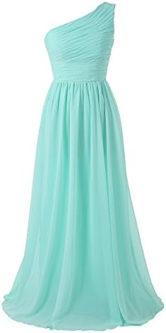 Kiss Dress Women's Long Bridesmaid Dresses One Shoulder Chiffon Evening Gowns (S, Mint)