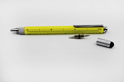 6 in 1 Multitool Pen with Gift Box - Includes 1 Ballpoint Pen, Universal Stylus Pen, Ruler,Flat and Phillips Screwdriver Bit, Level Gauge - The Perfect Multi-Function Gadg (Model B, 1PCS LIGHT YELLOW) - Thumbnail 5