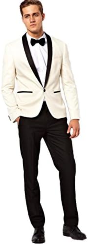 AugusWu One Button Groom Groomsman Mens Suits Slim Fit Tuxedos 2 Piece Sets Ivory XL