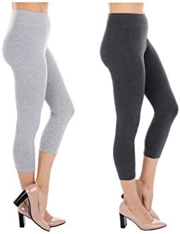 TODAY SHOWROOM Best Selling Cotton Capri- Non See Thru Fabric-Yoga Waist Cropped Leggings (2pk (H.Grey/Charcoal), Medium)
