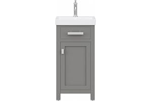Water Creation Mia 18" W Solid Hardwood Bathroom Vanity with Single Integrated Pre-Installed Ceramics Sink in Cashmere Gray & Chrome Finish
