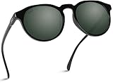 WearMe Pro - Retro Unisex Round Mirrored Fashion Sunglasses (Black Frame / Smoke Green Lens, 52)