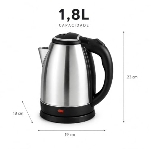 Chaleira Eletrica Inox 1,8L Desligamento Automatico Base 360 Aquecimento Rapido Cha Cafe Escolha 220V (220V)