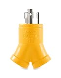 Camco PowerGrip Heavy Duty 3-Prong Generator Adapter (30M/2 x 15F) - Durable Construction for Safe and Simple Use - (55433)