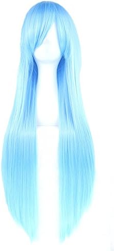 Urmy Women's Cospaly Straight Long Wig 80cm Cartoon Cos Party Synthetic Wig With Wig Cap and Comb Light Blue
