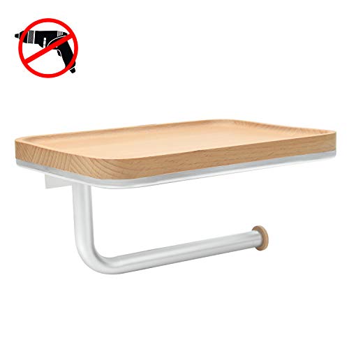 COOFOK Toilet Paper Holder,Japanese Style Roll Tissue Holder, Bathroom Accessories Wall Mount Shelf,Solid Wood and Aluminum