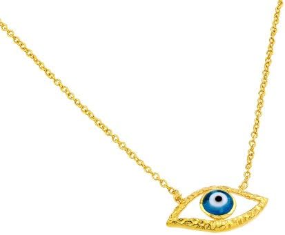 Exquisite Sterling Silver Gold Plated Blue Evil Eye Iris Pendant Necklace
