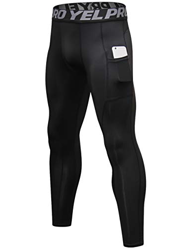Lavento Men's Compression Pants Baselayer Cool Dry Pocket Running Ankle Leggings Active Tights (3 Pack-3911 Black/Navy Blue/Red,2X-Large) - Thumbnail 2
