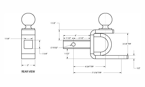 ATV/UTV Ball Mount For 1-1/4 Inch Receivers With 2 Inch Hitch Ball - Made In U.S.A.