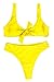 QINSEN Women Sexy Knotted Front Cropped Top Bikini Sets Thong Swimsuit Yellow S