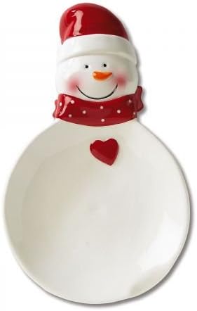 Snowman Spoon Rest - Ceramic 8 Inch Dish, Christmas Kitchen Small Serving Dish, Holiday Decor
