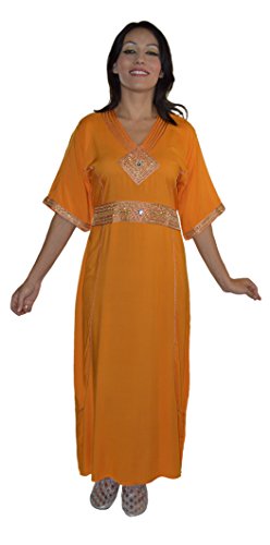 Moroccan Caftan Handmade Light Weight Cotton Embroidery Fits SMALL to MEDIUM Orange