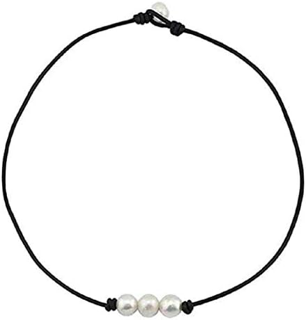 alfa perry Freshwater Pearl Choker Necklace for Women Genuine Leather Jewelry Handmade