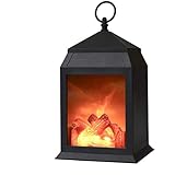 12" H Decorative Realistic Fireplace Lantern and Battery Operated and 6 Hour Timer Included-Plastic Material-Tabletop Fireplace Lantern-Indoor/Outdoor 1 PC Black