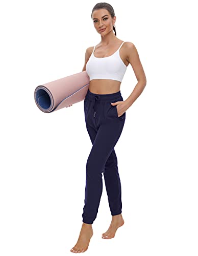 LOVE FANG Sweatpants for Women with Pockets High Waisted Ladies Joggers Loose Drawstring Workout Casual Lounge Pants Navy XL