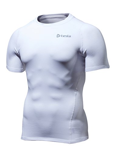 TM-R36-WWH-S Tesla Men's Thermal & Cool Compression Under Base Layer Wear Short Sleeve -R