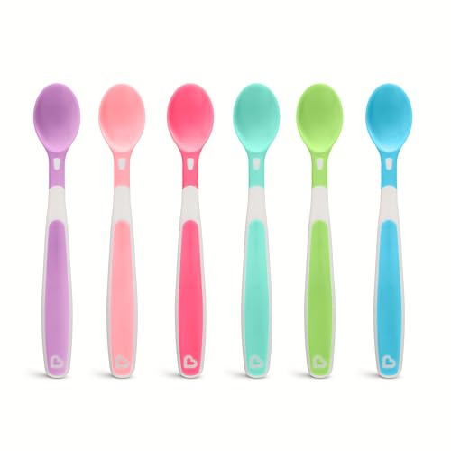 Munchkin Cucharas para Bebe, Set de Cubiertos para Bebe y Ninos Pequenos, Cuchara con Mango Ergonomico, Set de Cucharas de Plastico Libre de BPA, Apto para Lavavajillas, Lote de 6