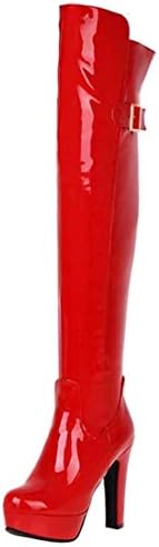 Women's Block High Heel Over The Knee Boots Plarform Faux Fur Warm Long Fashion Shoes with Zip