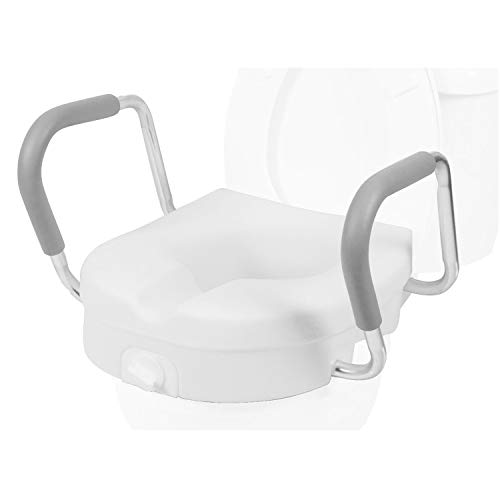 PCP 5Inch Raised Toilet Seat, Elevated Lift with Fixed Security Arm