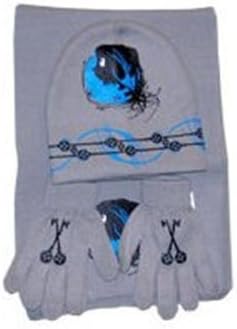 Coraline Hat, Glove, Scarf Set- Grey/blue Key