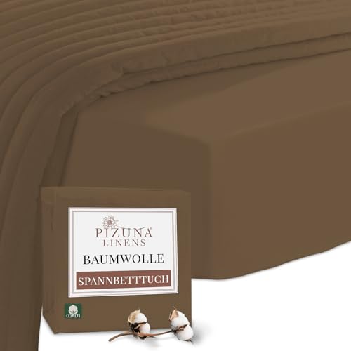 Pizuna 400 Baumwoll-Spannbetttuch 190x200-200x200cm Holziges Braun, 100% langes Baumwoll-Spannbetttuch, weiches Mako-Satin-Gewebe für bis zu 40 cm Mat