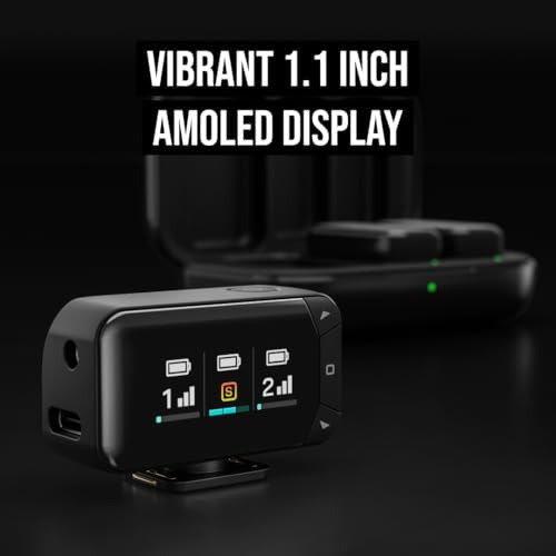 Wireless Micro - Kit di Microfono Wireless Compatto per Fotocamera, Due Microfoni con Ricevitore per Fotocamera, Ricevitore per Smartphone e Custodia di Ricarica - USB-C, Nero