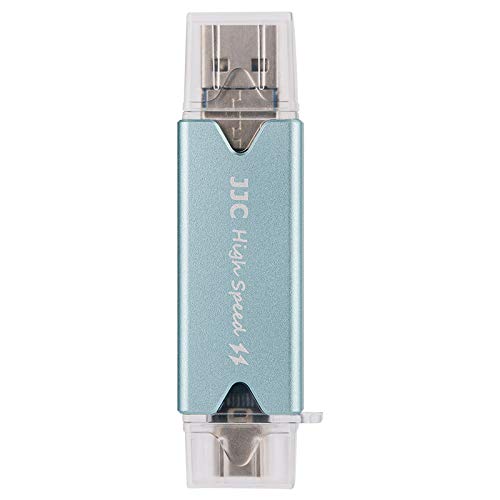 JJC USB 3.0 SD Card Reader, 3IN1 USB C/USB 3.0/USB 2.0 OTG Dual (TF/SD) Memory Card Reader for SDXC, SDHC, SD, MMC, RS-MMC, Micro SDXC, Micro SD, Micro SDHC Card, Support UHS-I Cards - Light Blue