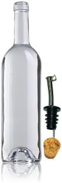 Olive Oil Outpost EVOO and Vinegar Dispensing Glass Bottle Boston Round 375ml Stainless Steel Pour Spout Cork (Clear)