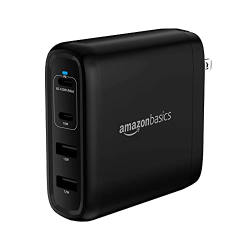 Amazon Basics 100W Four-Port GaN Wall Charger with 2 USB-C (100W, 18W) & 2 USB-…