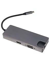 USB C HUB, Aitemay 8 en 1 Multi Port Tipo C Combo, USB C a HDMI 4K, VGA, Gigabit Ethernet LAN RJ 45, PD Charge, 2 USB 3.0, Lector de tarjetas TF   SD Puertos Adaptador para computadora portátil USB C Convertidor (8 en 1)