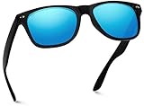 Polarized Flat Mirrored Reflective Revo Color Lens Large Horn Rimmed Style Sunglasses (Mirrored Blue)