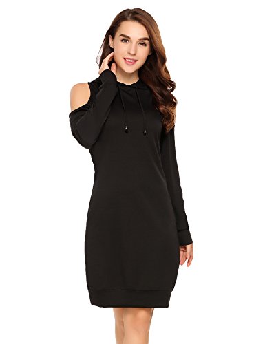 Beyove Women's Casual Sweatshirt Long Sleeve Cold Shoulder Hoodie Dress