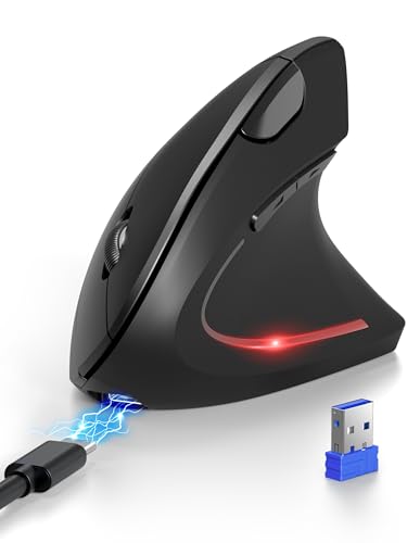 TECKNET Ergonomic Bluetooth Mouse, Rechargeable Wireless Vertical Mouse (BT 5.0/3.0 + 2.4G), 6 Levels of Adjustment up to 4800 dpi, Silent Optical Wireless Mouse for Windows, Mac, Laptop
