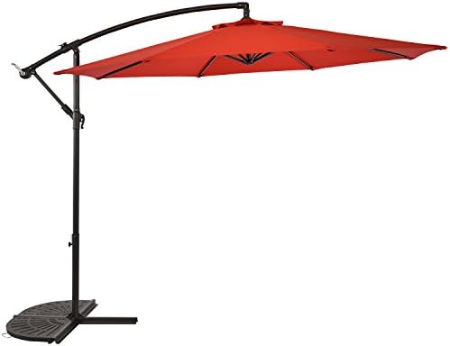 Amazon Com Sun Ray 811045 10 Round Cantilever 8 Rib Offset Solar Patio Umbrella 24 Led Lights Crank With Adjustable Tilt Cross Base Aluminum Frame Scarlet Red Garden Outdoor